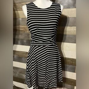 Women's Sleeveless Dress Black/ White Stripe, Cut-out side accents- size medium